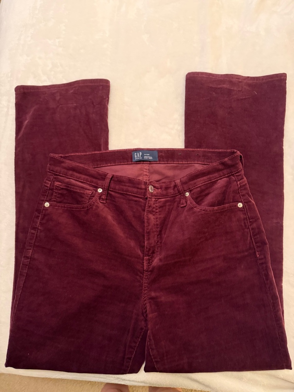 Gap Denim Burgundy Corduroy Baby Boot Pants 14/32R Stretch Bootcut Retro